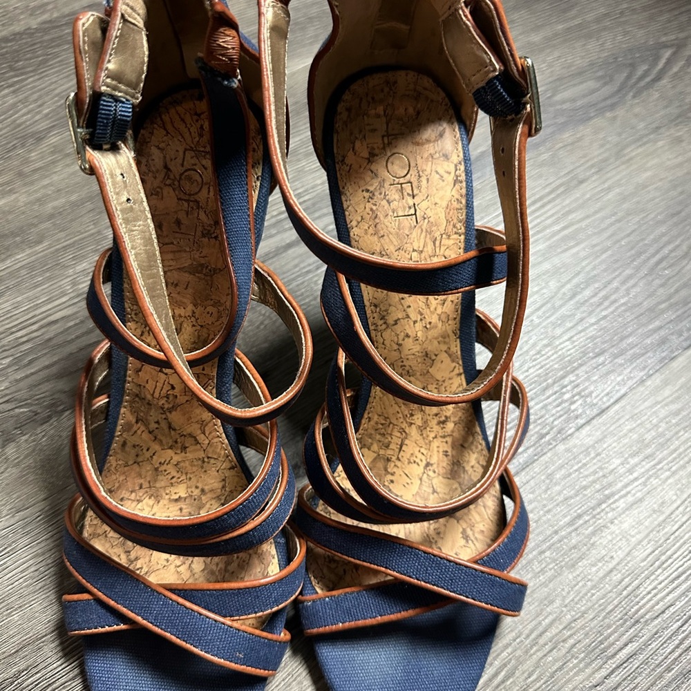 LOFT Blue and Brown Heels with Strappy Design